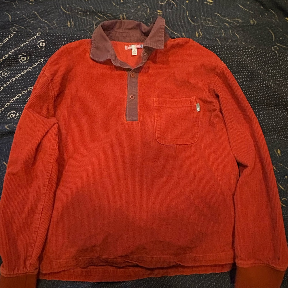 Urban Outfitters Red and Brown Corduroy Polo
